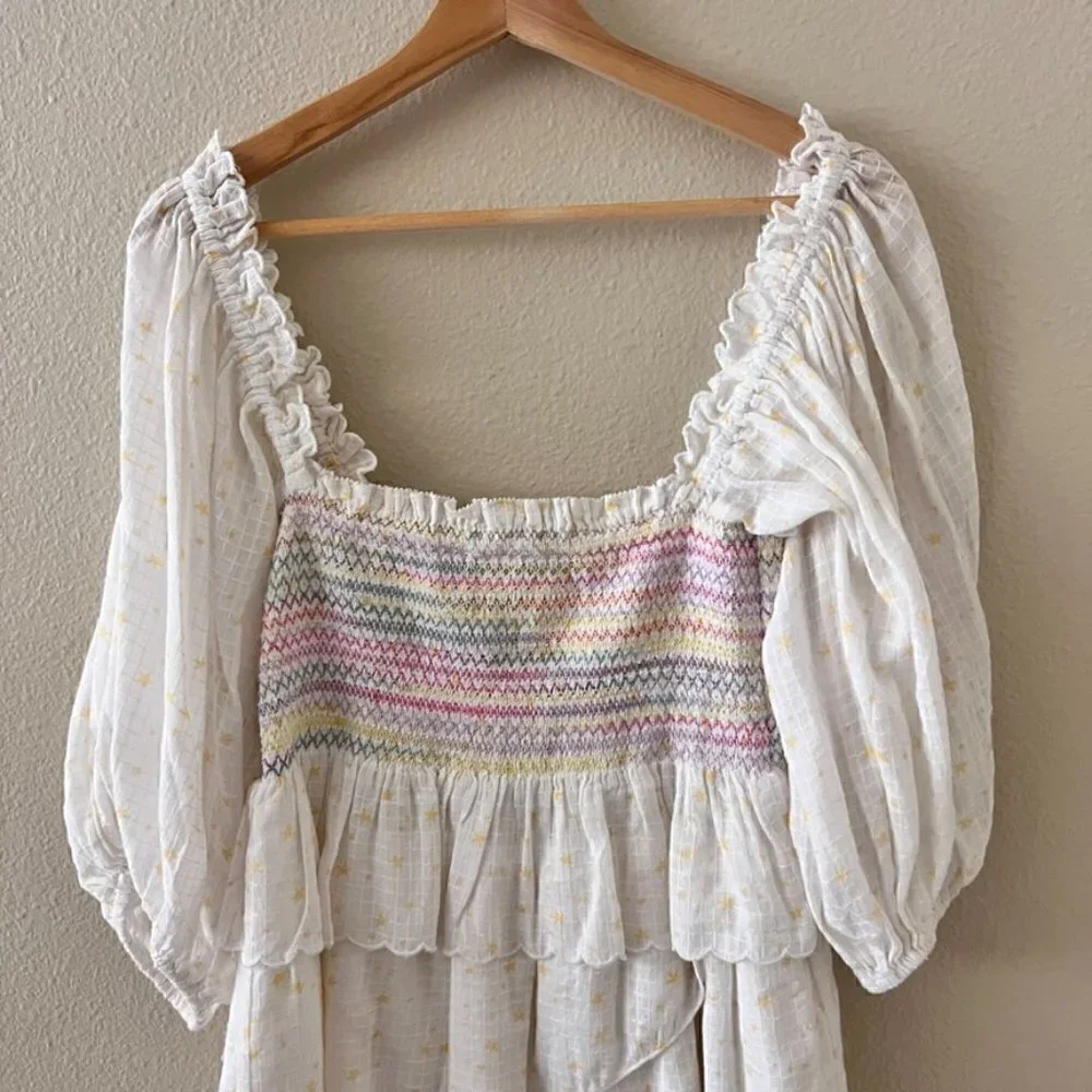 Love Shack Fancy Shaw Puff Sleeve Tiered Mini Dress In Butter Yellow XS‌‌‌‌‌‌‌‌